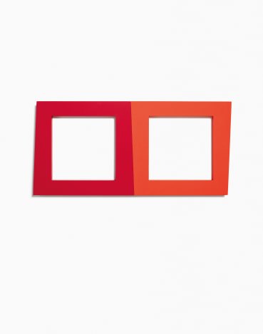 John Carter RA  Frames: Two Reds, 1980 (Completed 2023)  Oil on plywood  48 x 102 x 3 cm
