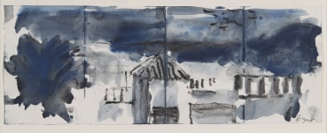 Annabel Gault  Rooftops Fez IV, 2023  Graphite and charcoal  17 x 45.3 cm