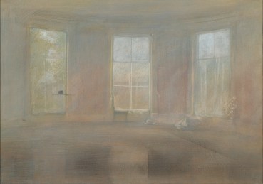 David Tindle  Large Interior - Study for Clipston, c.1985  Egg tempera on board  33.5 x 48 cm