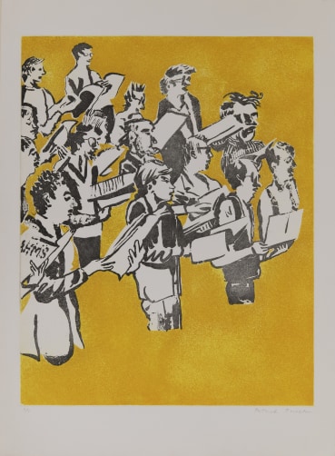Patrick Procktor  Tenors of the London Philharmonic Choir Rehearsing, 1982  Aquatint with sugar-lift  70.4 x 55.7 cm