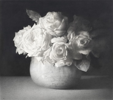 Paul Emsley  White Roses in a Bowl, 2009  Chalk and conte  61 x 69 cm