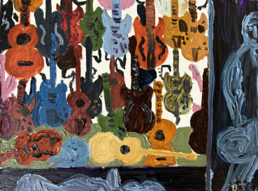 Danny Romeril  New Guitar , 2024  Oil on panel  23 x 30.5 cm