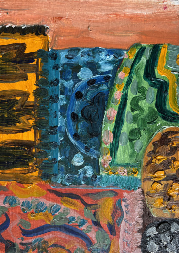 Danny Romeril  Little Carpet Shop, 2024  Oil on panel  17.5 x 12.5 cm