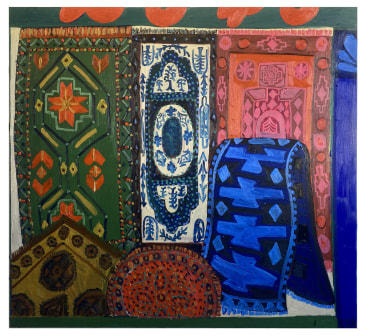 Danny Romeril  Rug Merchant , 2024  Oil on canvas  165 x 180 cm