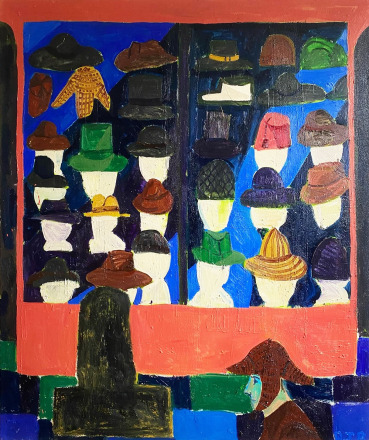 Danny Romeril  Happy Customer, 2022-24  Oil and sand on canvas  182 x 152 cm