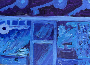 Danny Romeril  Keys Cut Shoes Repaired, 2024  Oil on panel  12.5 x 17.5 cm