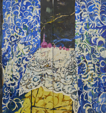 Ffiona Lewis  Evening Blue Lace, 2025  Oil on canvas (diptych)  152 x 152 cm
