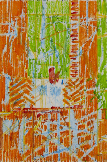 Ffiona Lewis  Garden Lawn, 2025  Wax crayon on paper  23 x 15 cm