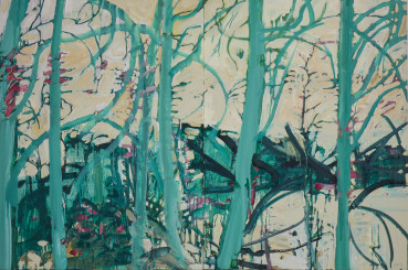 Ffiona Lewis  Green Grow the Rushes, O!, 2025  Oil on gesso board (diptych)  80 x 120 cm