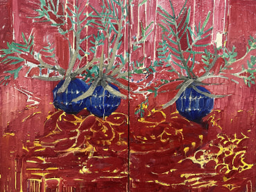 Ffiona Lewis  Lush Velvet Still Life, 2025  Oil on canvas (diptych)  92 x 123 cm