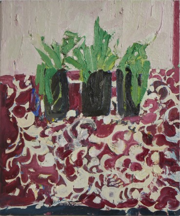Ffiona Lewis  On Crimson Cloth, 2025  Oil on gesso board  60 x 50 cm