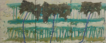 Ffiona Lewis  Sprouting Greens, 2025  Oil on gesso board (triptych)  30 x 72 cm