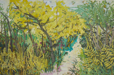 Ffiona Lewis  Summer Sun Saunter , 2025  Oil on gesso board (diptych)  80 x 120 cm