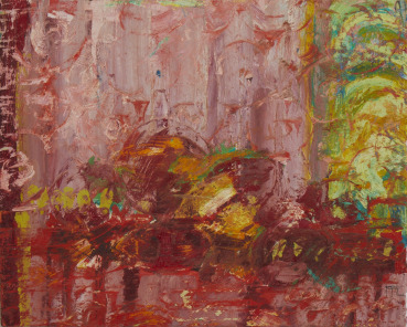 Ffiona Lewis  Sumptuous Red Velvet , 2024  Oil on gesso board  24 x 30 cm