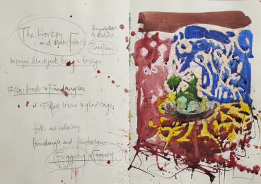 Ffiona Lewis  The Horkey and Other Feasts, 2024  Mixed media on paper  29.5 x 42 cm