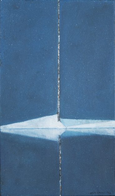 Keith Grant  Isolate Birch Mirrored in a Forest Lake, 2024  Oil on canvas  36 x 21 cm