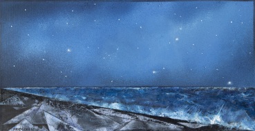 Keith Grant  Last Ice on a Basalt Beach, 2024  Oil on canvas over board  32.5 x 63 cm