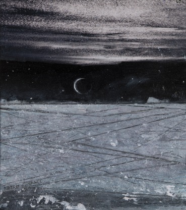Keith Grant  Last Ice with Crescent Moon, 2025  Mixed media with collage  18 x 16 cm