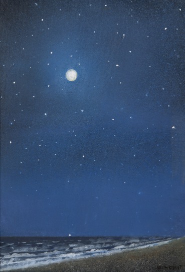 Keith Grant  Moonlight, Stars and Rising Tide, 2024  Oil on canvas over board  33 x 23 cm