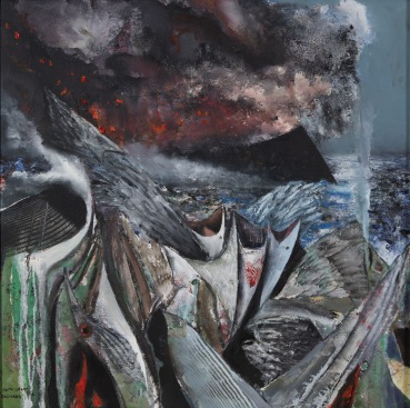 Keith Grant  Ragnarok, 2012  Oil on canvas over board  69.3 x 69.3 cm