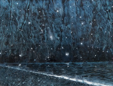 Keith Grant  Tapestry of the Auroral Night, 2024  Oil and mixed media on paper over board  16 x 21 cm