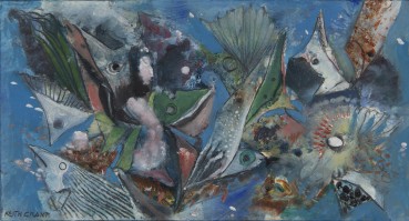 Keith Grant  The Fish/Bird Duality 2, 2021  Oil on prepared card over wood  14 x 26 cm
