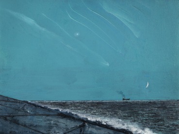 Keith Grant  The Horizon Crescent Moon and Morning Star, 2024  Oil on canvas over board  28.2 x 37.5 cm