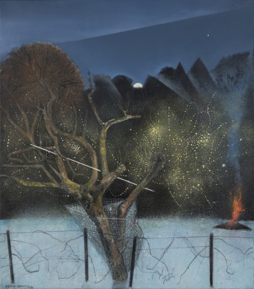 Keith Grant  The Old Apple Tree, Bonfire and Wire Fence, 2024  Oil on canvas  80 x 70 cm