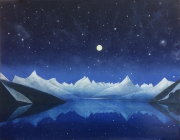 Keith Grant  Winter Night Stillness, Tysfjord under a Full Moon, Norway, 2021  Oil on linen  73 x 92.5 cm