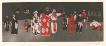 Patrick Procktor RA  Peking Opera , 1980  Etching  27.3 x 68.9 cm  Numbered 91 from this edition