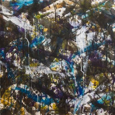 Norman Bluhm  American 1921-1999Fall, 1958  Signed: Bluhm 58 lower right  Ink and watercolor on paper  26 3/4 x 39 1/2 inches, Framed: 35 x 48 inches