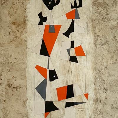 Carlos Mérida  Guatemalan, 1891-1984El Nahuaty, circa 1950  Signed: Carlos Merida lower right  Gouache and ink on amate paper  21.25 x 14.5 inches, Framed: 30.25 x 23.25