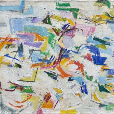 Jane Piper  American 1916-1991Abstracted Still Life, 1955  Signed verso  Oil on canvas  20 1/4 x 24 inches Framed: 25 1/2 x 29 1/4 inches