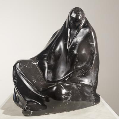 Francisco Zúñiga  Mexican, 1912-1998Mujer Sentada con Rebozo (Seated Woman with Shawl), 1974  Signed: 1974 Zúñiga at rear  Black Mexican marble, unique  19 1/8 x 17 1/2 x 16 1/2 inches