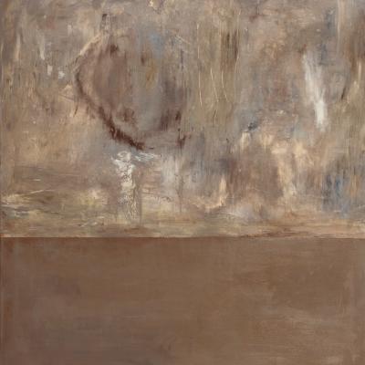 Archer Defterios  Greek-American born 2000Over Fading Ground, Brown Composition 8,, 2025  Signed: Archer Defterios 2025 (verso) Marked: Over Fading Ground (verso)  Acrylic, marble dust, oil, and spray paint on canvas  52 x 48 inches