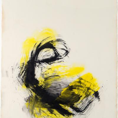 Cleve Gray  Gesture: Yellow, Black, 1976  Signed: Gray - '76 lower right  Mixed media on paper  30 x 22 inches  Framed: 40 1/2 x 32 3/4 inches