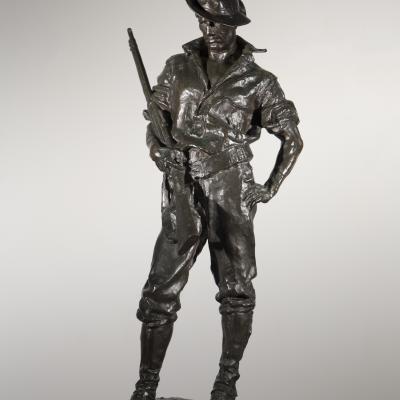 Allen George Newman  The Hiker, Conceived 1904, cast 1910  Inscribed along base: Jno. Williams. Inc. / Bronze Foundry. N.Y.' and 'Allen George Newman Sc / MCMX; stamped on underside of base: O.B. 1691. / C. No. 10  Bronze with a dark brown patina  28 3/8 H x 13 1/2 W x 10 1/4 D inches