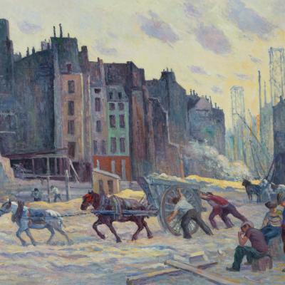 Maximilien Luce  Le Percement de la Rue Réaumur, Paris, 1906-08  Signed and dated lower right: Luce / 1906 08  Oil on canvas  35 ¼ x 55 inches Framed: 44 ½ x 64 inches