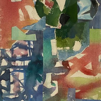 Carl Holty  Collage #395, c. 1957  Signed: Holty estate stamp lower right  Gouache and collage on paper  14 1/2 x 9 1/2 inches Framed: 22 1/2 x 17 inches