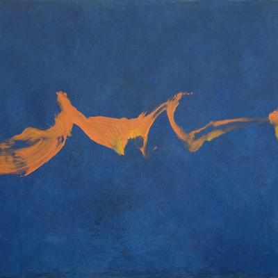 Cleve Gray  Orange and Yellow Thrust, 1993  Signed: Gray - 93 (verso)  Acrylic on canvas  40 x 70 inches