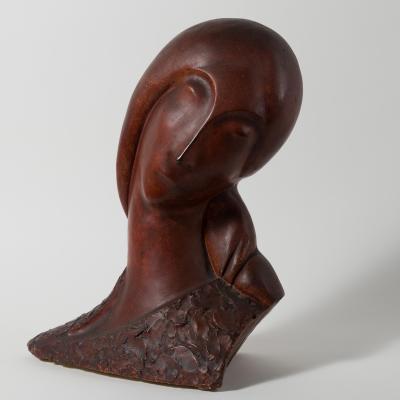 William S. Schwartz  Lilly, 1929  Signed and dated  Plaster mounted on Marble base  17 H x 13 W x 7 1/2 D inches