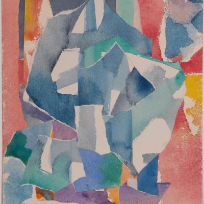 Carl Holty  Collage #384, 1958  Signed: Carl Holty lower right  Watercolor and collage on paper  12 1/2 x 9 Inches  Framed: 19 1/2 x 16 1/2 Inches