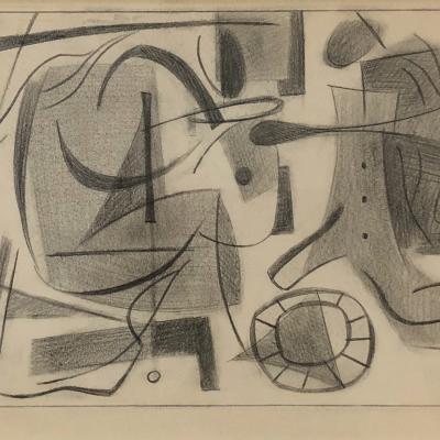 Carl Holty  Forms and Figures #3; Sketchbook #3, c. 1935  Signed: Holty Estate Signature stamp lower right  Graphite on paper  Sight: 7 1/4 x 10 1/4 Framed: 18 x 16 inches