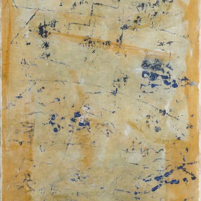 Georges Noël  La Porte du Temple Palimpseste, 2000  Signed and dated bottom center; signed and dated verso  Mixed media on parchment  26 x 20 3/4 inches Framed: 34 1/4 x 28 3/4 inches