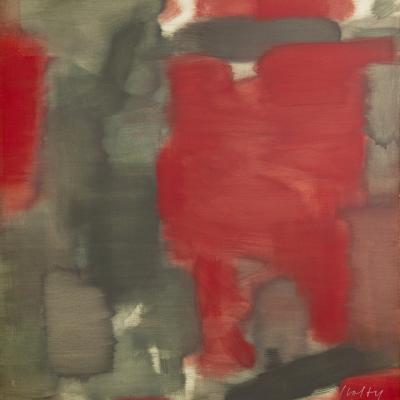 Carl Holty  Twelfth Night (Red, Gray), 1962  Signed lower right: Holty; signed, dated, and dedicated verso  Oil on canvas  Unframed: 70 x 56 inches Framed: 72 x 58 inches