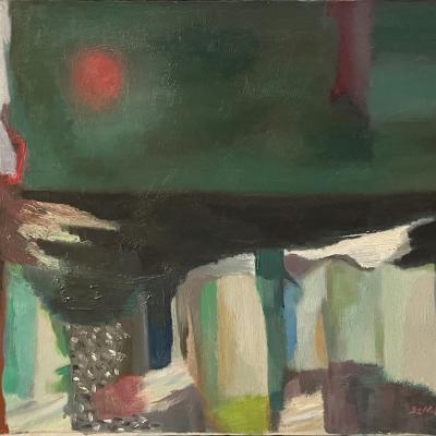 Ralph Della-Volpe  Weather Beaten Docks, 1953-54  Signed lower right: Della-Volpe  Oil on canvas  18 x 24 inches Framed: 21 1/4 x 27 1/4 inches