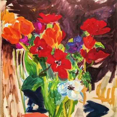 Mary Abbott  Summer Flowers, 1960-1970  Signed lower left  Oil on canvas  30 x 28 inches Framed: 31 3/4 x 29 3/4 inches