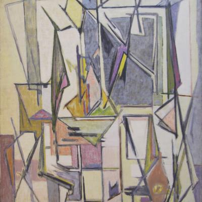 Geer van Velde  Composition Abstraite, 1947-48  Initialed lower right; signed and stamped verso  Oil on canvas  39 1/2 x 32 inches Framed: 49 3/4 x 42 inches