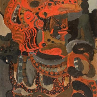 Pinchas Maryan  Orange Helmet, 1953  Signed and dated lower left: Maryan 53  Oil on canvas  39 1/2 x 29 inches