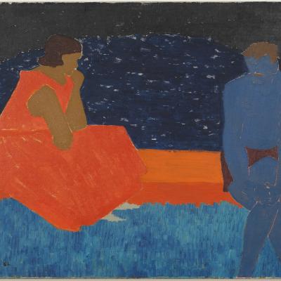 March Avery  On the Dam, 1962  Signed: March Avery 62 (l.l.) and signed and titled on stretcher (verso)  Oil on canvas  16 x 24 inches Frame: 20 1/4 x 28 1/4 inches